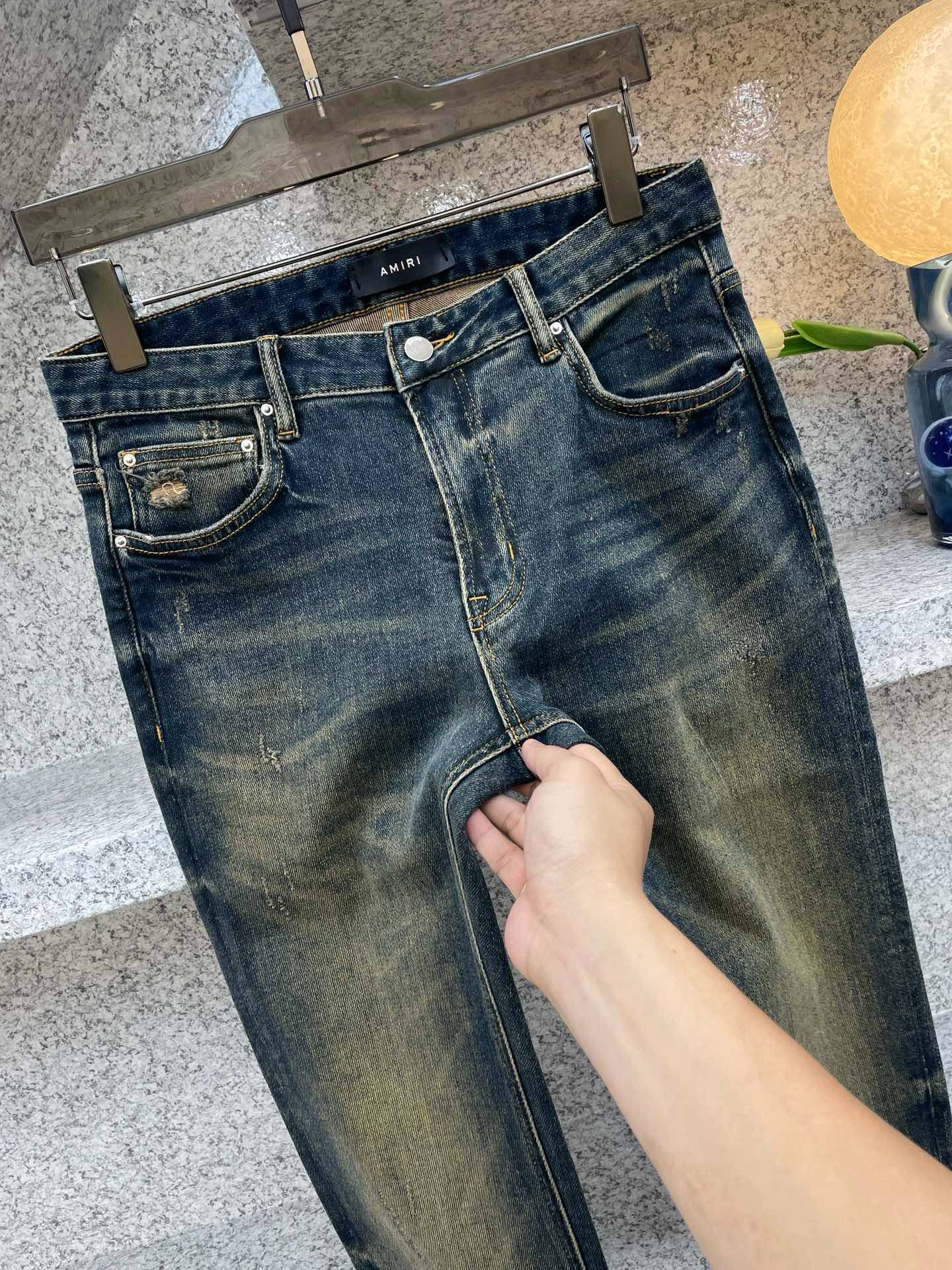 AMIRI 艾米利🔈红古铜重工洗水✅s官网春款牛仔裤👖四季穿常规弹力面料 柔软亲肤面料 重工定位洗水 专