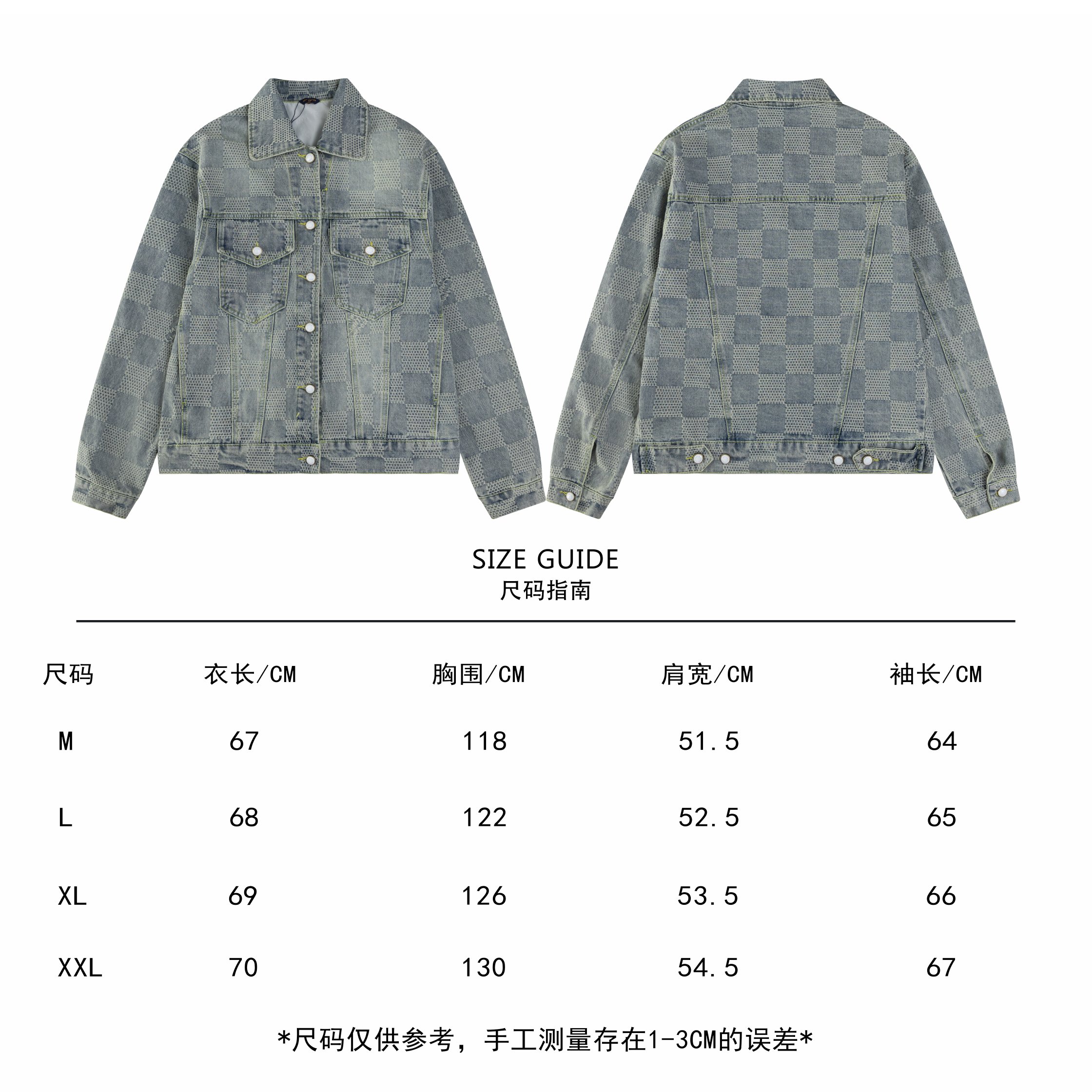 上新 款号N12
P165
LV 24FW秋冬牛仔新款外套
采用定制定染棋盘格提花面料，立体裁剪设计，所有金属配件专门开模定制 男女同款
M L XL XXL