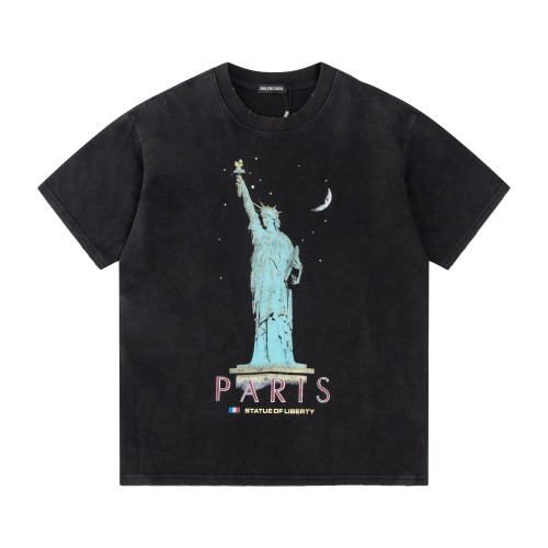 Balenciaga Vintage Washed Black T-Shirt with Statue of Liberty Design 1 Balenciaga Vintage Washed Black T-Shirt with Statue of Liberty Design