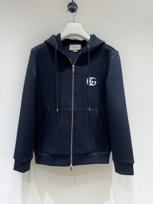 Gucci Men's Black Cotton Blend Zip-Up Hoodie with GG Logo 1 Gucci Men's Black Cotton Blend Zip-Up Hoodie with GG Logo