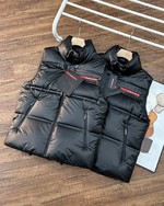 Prada Clothing Down Jacket Waistcoat Black Red Cotton Polyester Fall/Winter Collection Casual