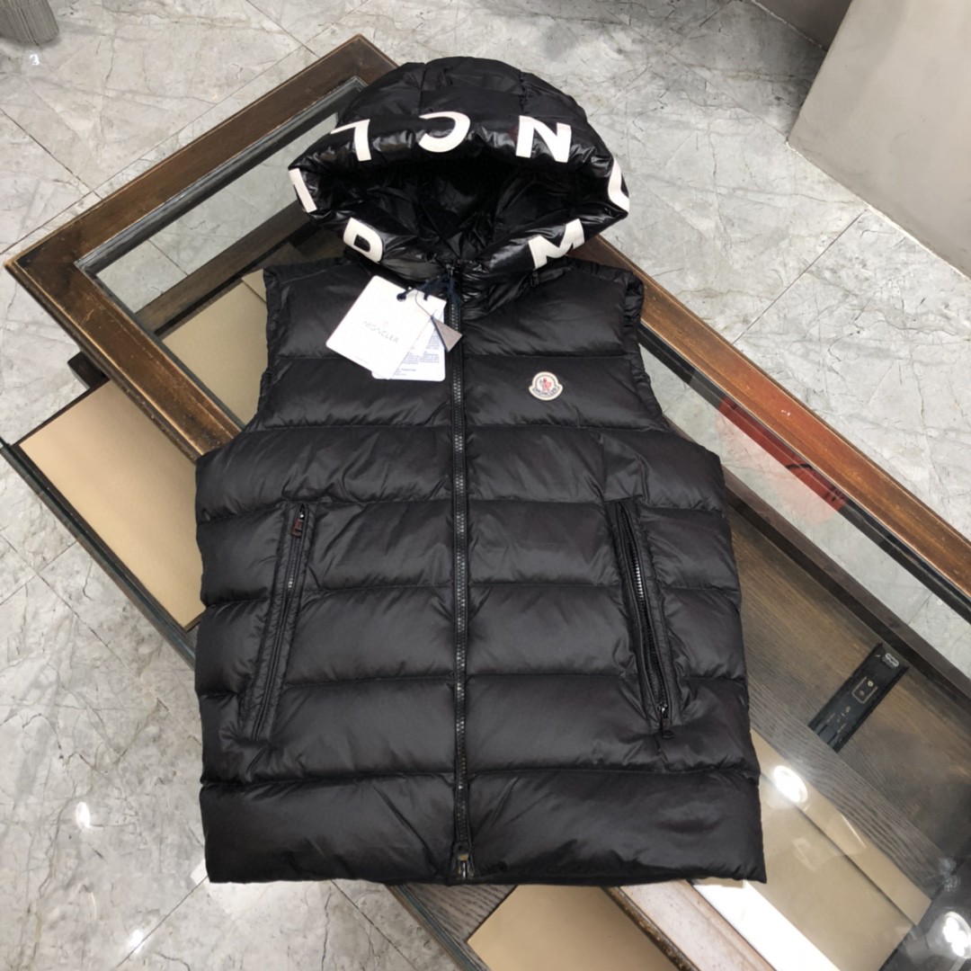 Moncler Clothing Tank Top Waistcoat Replica For Cheap Black White Printing Unisex Nylon Hooded Top