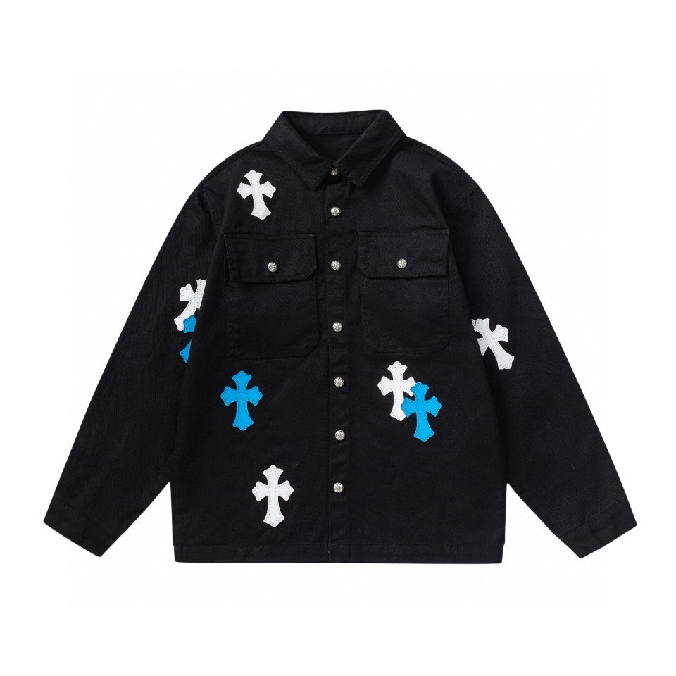 Blue and White Crocson: Premium Embroidered Cotton Cowboy Jacket for Fall/Winter - 图片 1