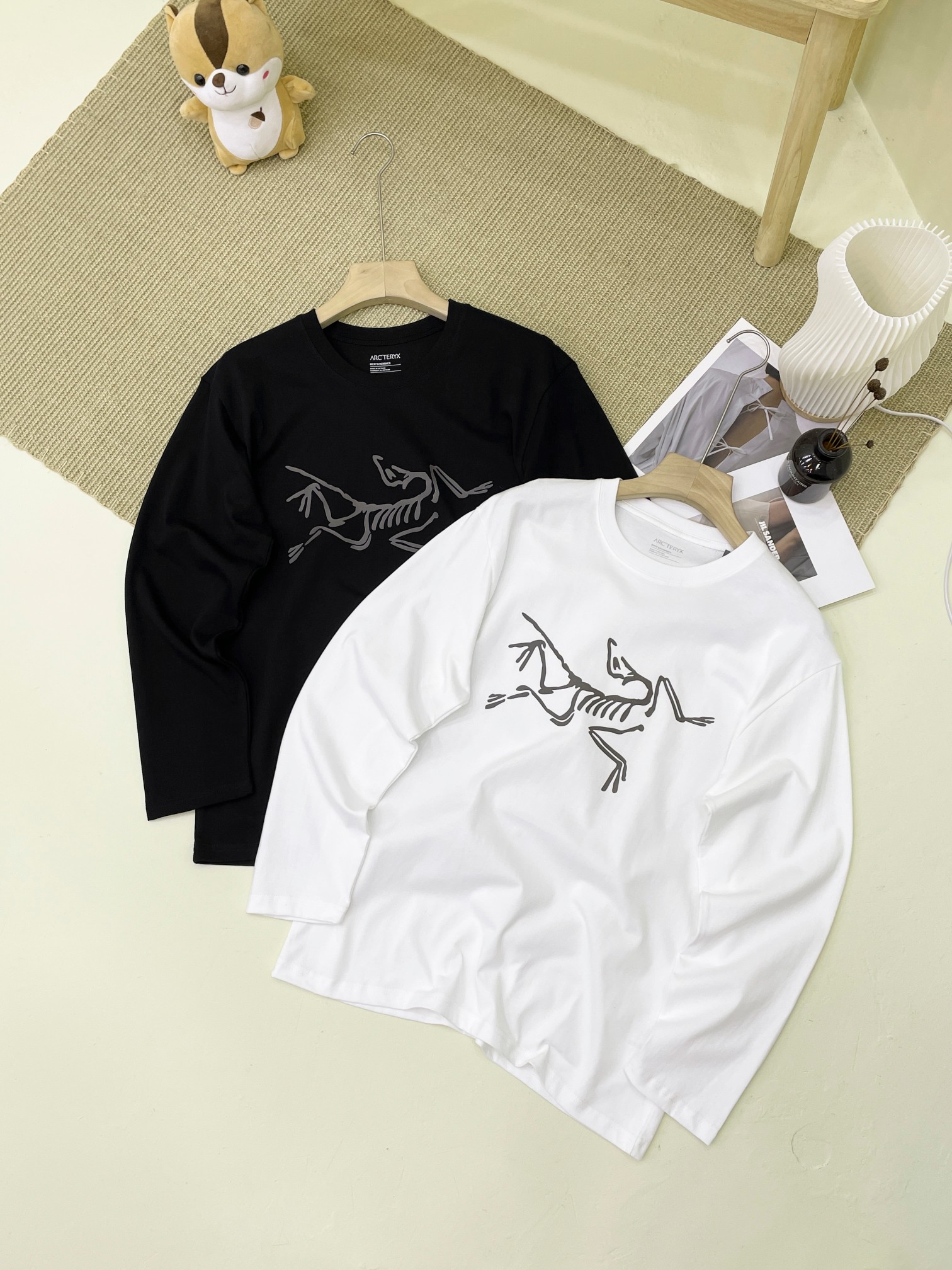 Arcteryx Kleding T-Shirt Zwart Wit Afdrukken Mannen Katoen Fashion Lange mouw