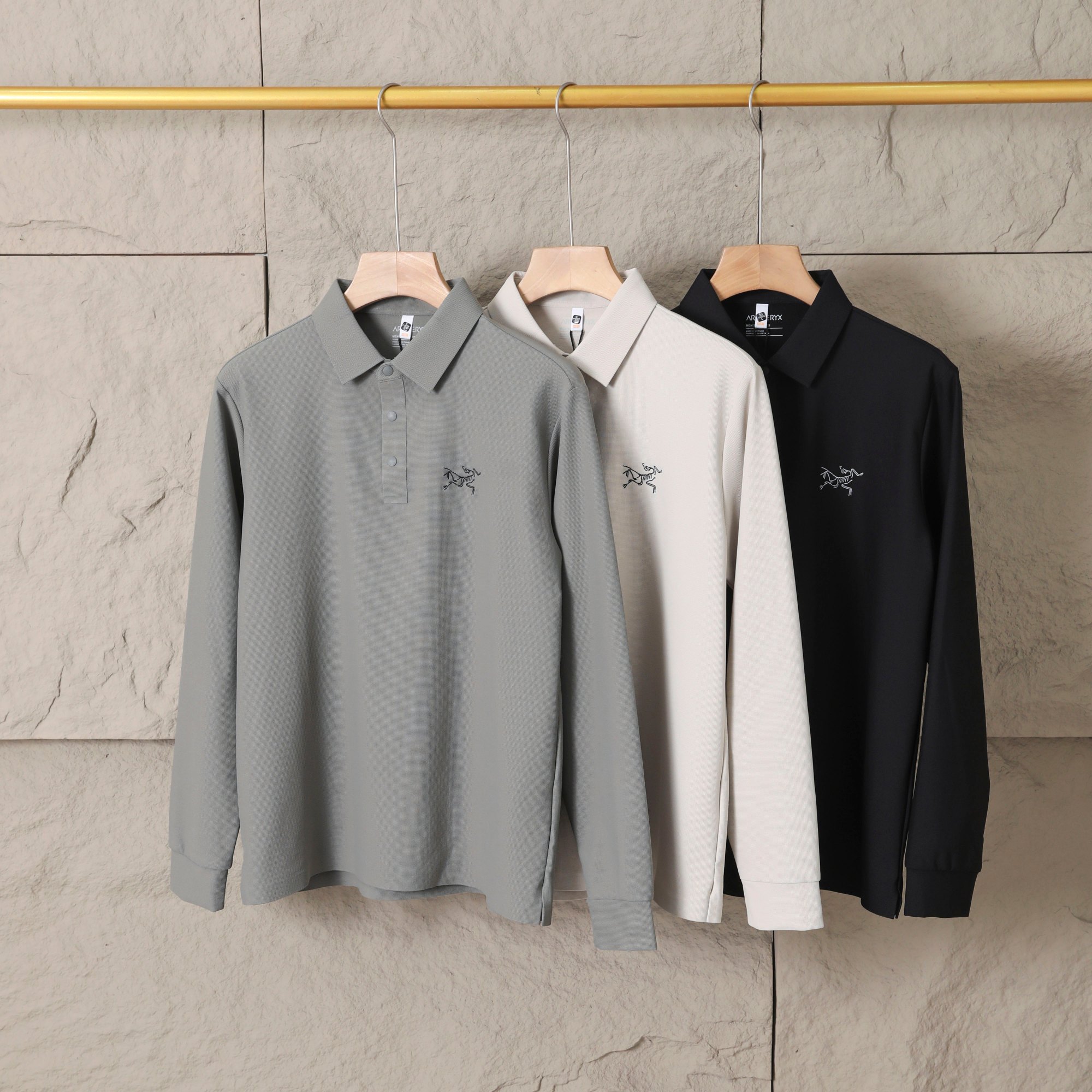 Arc'teryx Men's Long Sleeve Polo Shirt, Casual Business Solid Color Top