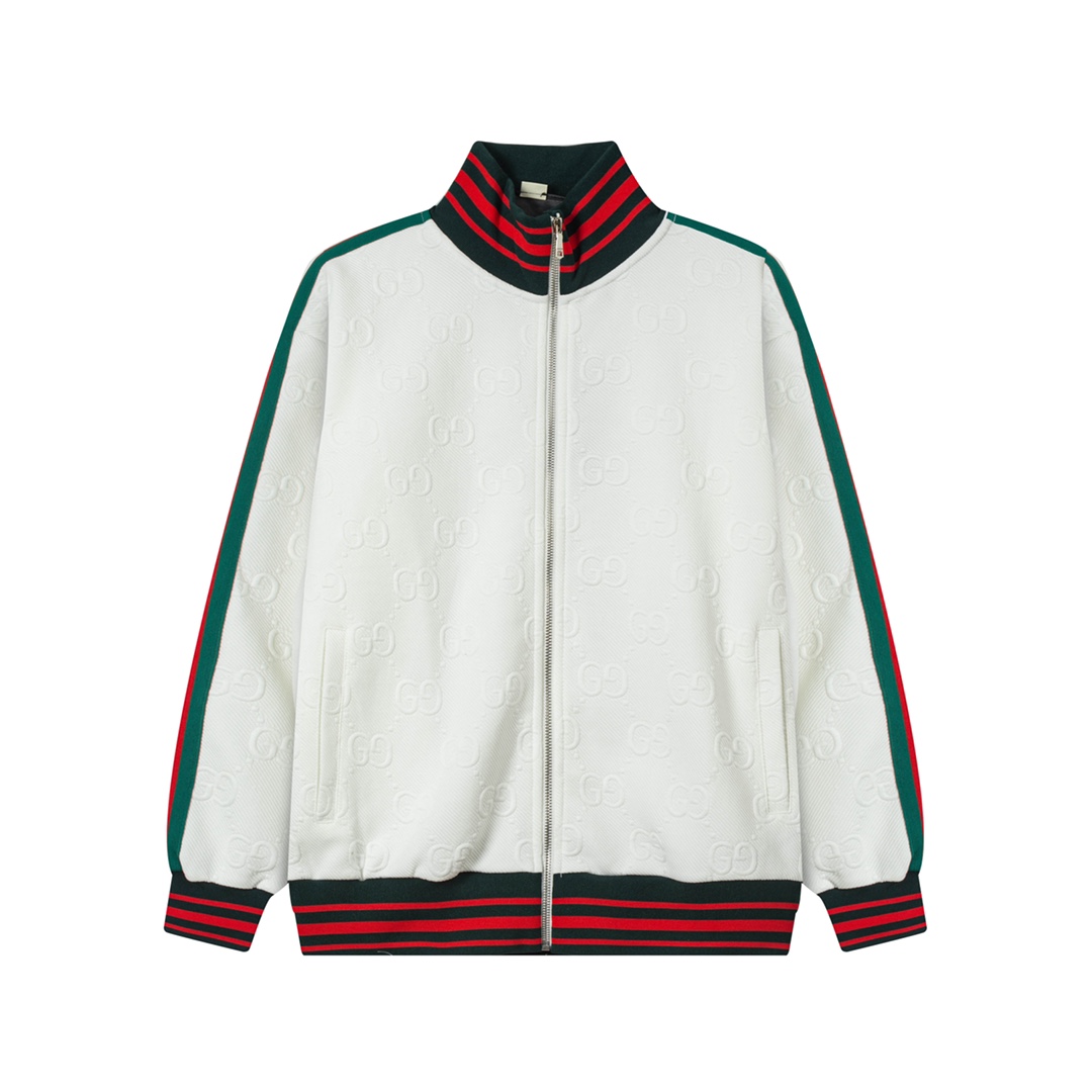 “Gucci Classic Black Logo Band Jacket in White, Sizes XS-L” - 图片 1