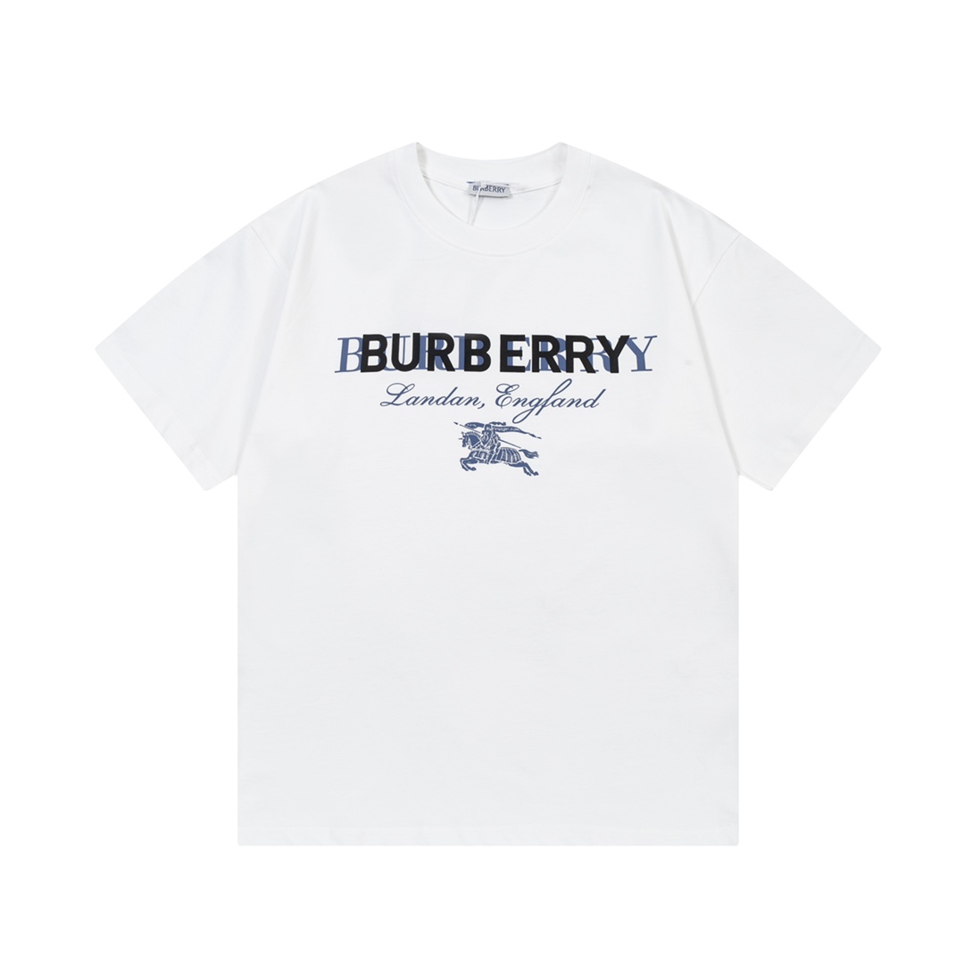 Burberry 2025 nuevo modelo, letras superpuestas, logo de caballo de guerra, unisex, camiseta de manga corta · Personali…