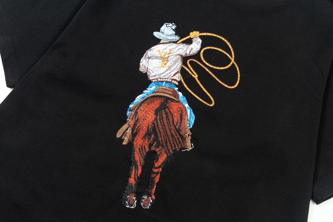 Louis Vuitton Black Cotton T-Shirt with Cowboy Embroidery - Unisex Style 6 i1734019096 5340 0