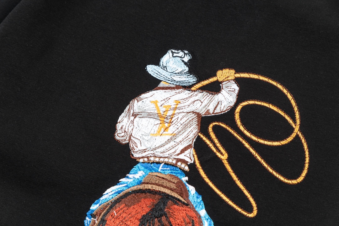 Louis Vuitton Black Cotton T-Shirt with Cowboy Embroidery - Unisex Style 7 i1734019096 6438 4