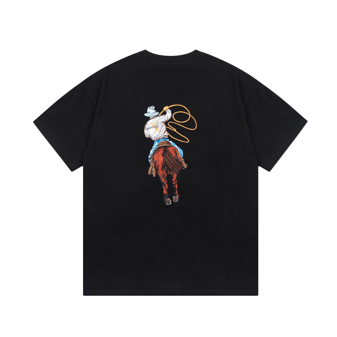 Louis Vuitton Black Cotton T-Shirt with Cowboy Embroidery - Unisex Style 8 i1734019096 9040 2