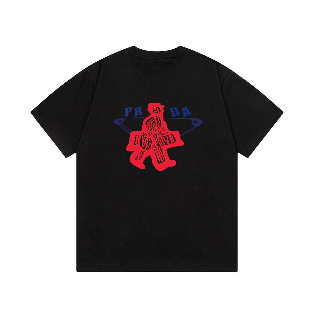 Prada Retro Logo Graphic Print Short Sleeve T-Shirt | Unisex Cotton Tee 2 i1734192960 6878 7