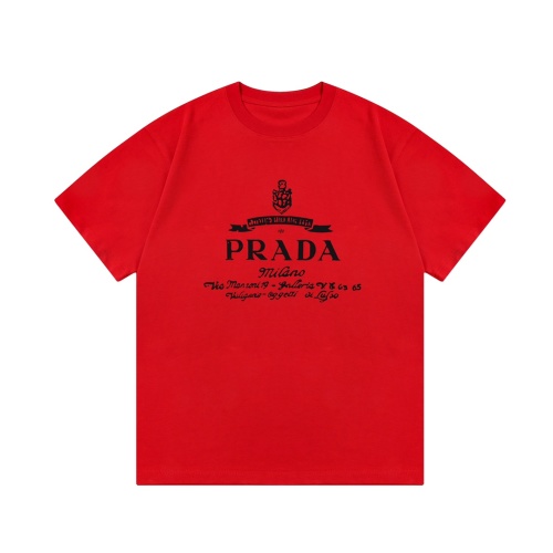 Prada Milano Logo Graphic Tee, Short Sleeve, Cotton Blend, Unisex, Red