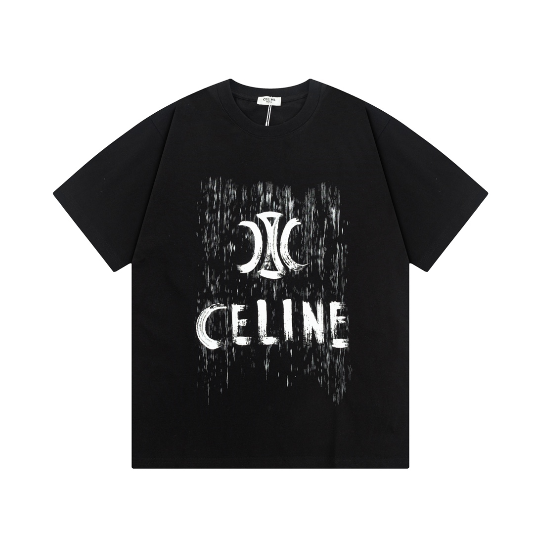 Versión alta Celine 赛琳 2025 nuevo modelo, tela de algodón puro de doble hilo personalizada de 310g, logo de letras graf…