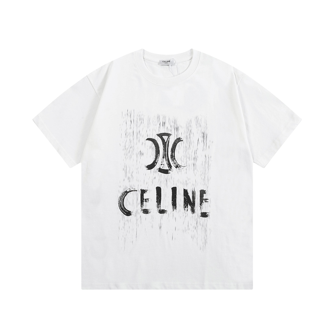 Versión alta Celine 赛琳 2025 nuevo modelo, tela de algodón puro de doble hilo personalizada de 310g, logo de letras graf…
