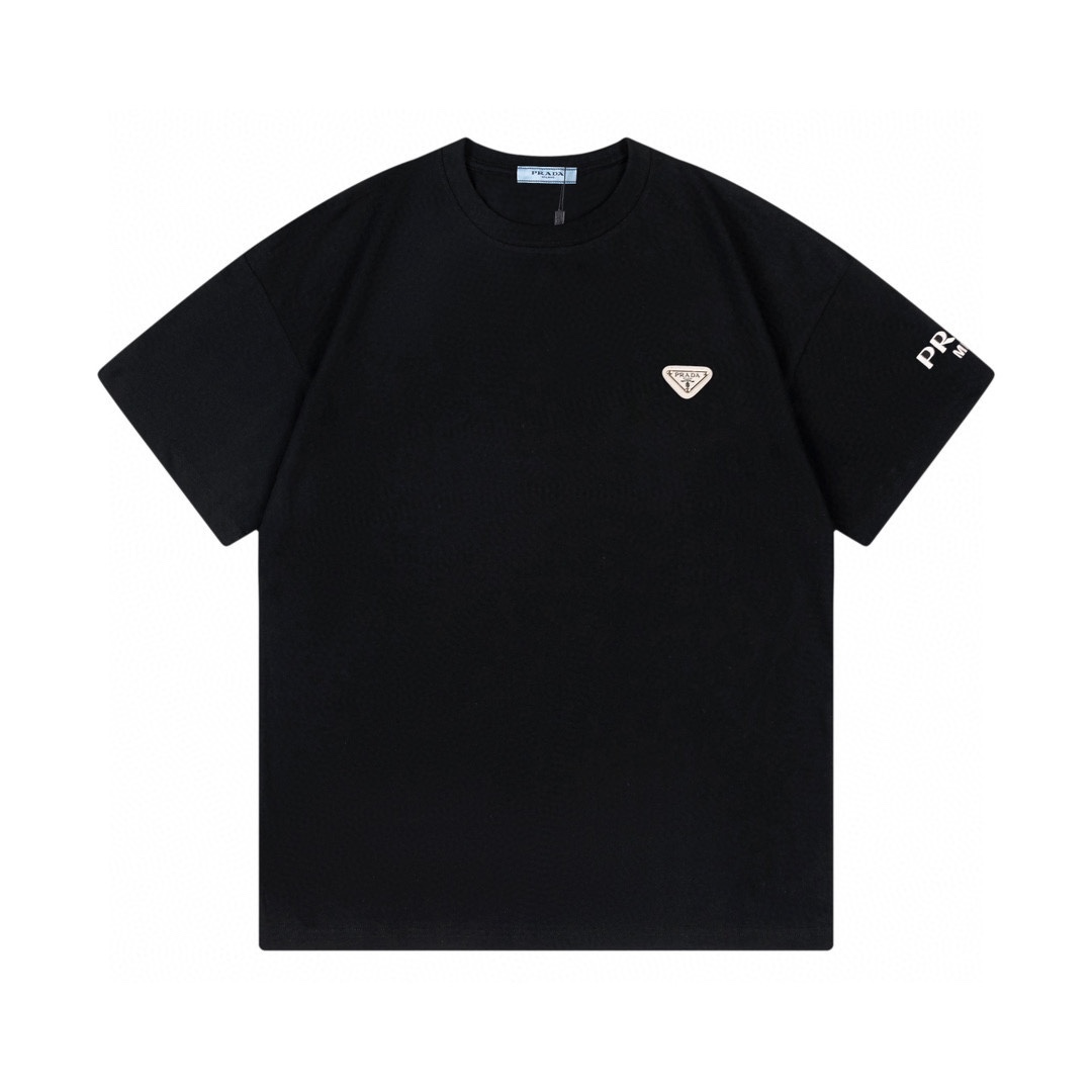 Prada Men's Black Cotton T-Shirt with Sleeve Logo and Triangle Patch 2 i1734620174 2773 0