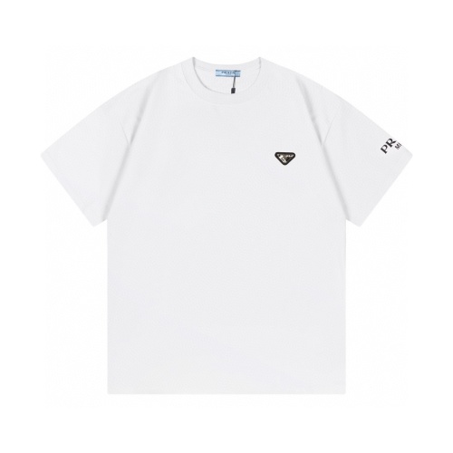 Prada Cotton T-Shirt With Triangle Logo and Sleeve Print - Unisex Style 1 Prada Cotton T-Shirt With Triangle Logo and Sleeve Print - Unisex Style