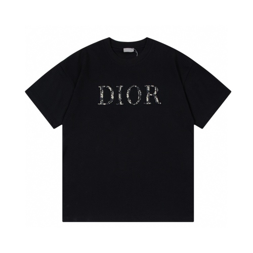 Dior Jacquard Patchwork Embroidered Short Sleeve T-Shirt - Unisex Style