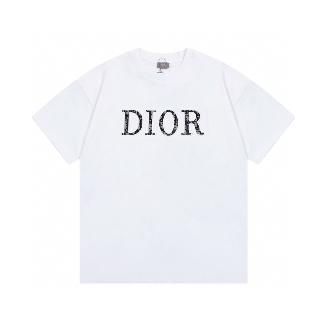 Dior Jacquard Patchwork Embroidery T-Shirt, Retro-Inspired, Unisex Style