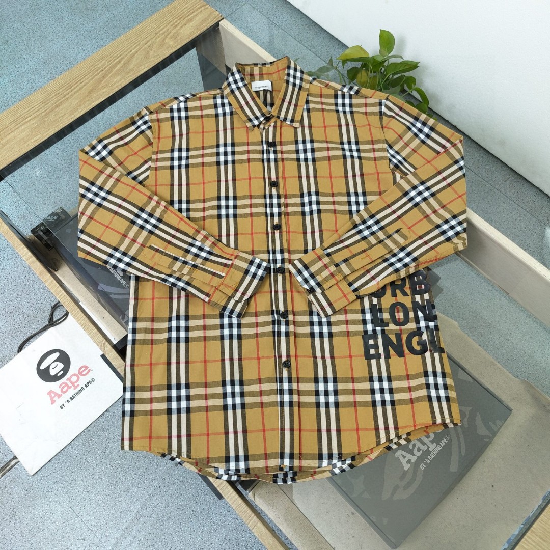 Burberry Clothing Shirts & Blouses 2023 AAA Replica uk 1st Copy
 Khaki Lattice Unisex Cotton Fashion Long Sleeve