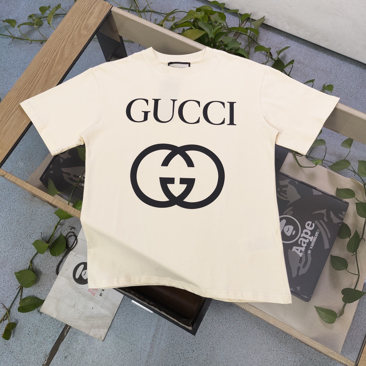 Gucci Sale
 Clothing T-Shirt Apricot Color Black Printing Unisex Cotton Spring/Summer Collection Short Sleeve XD99102
