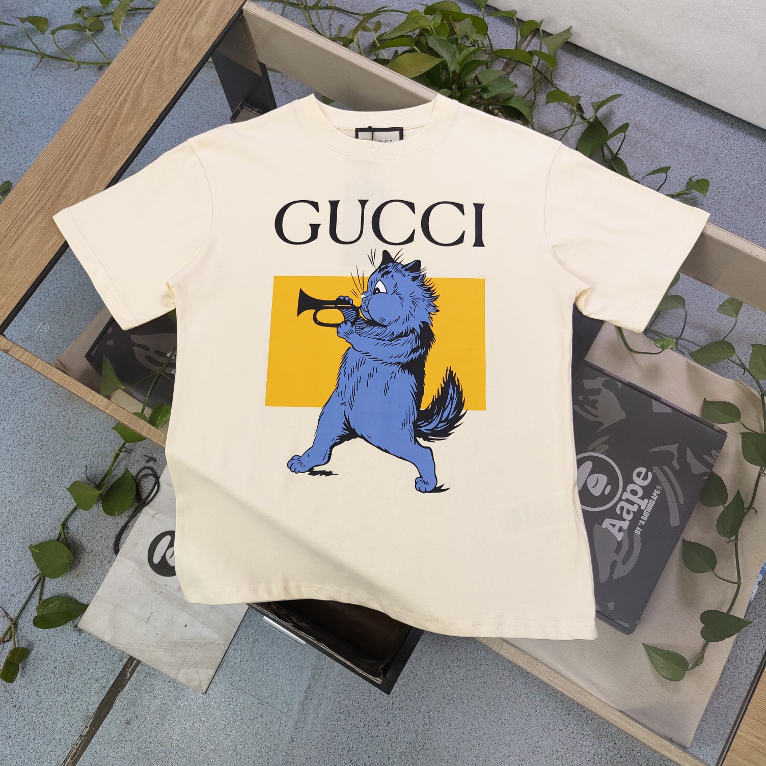 Gucci Clothing T-Shirt Apricot Color Black Blue Printing Unisex Cotton Spring/Summer Collection Vintage Short Sleeve XD99080