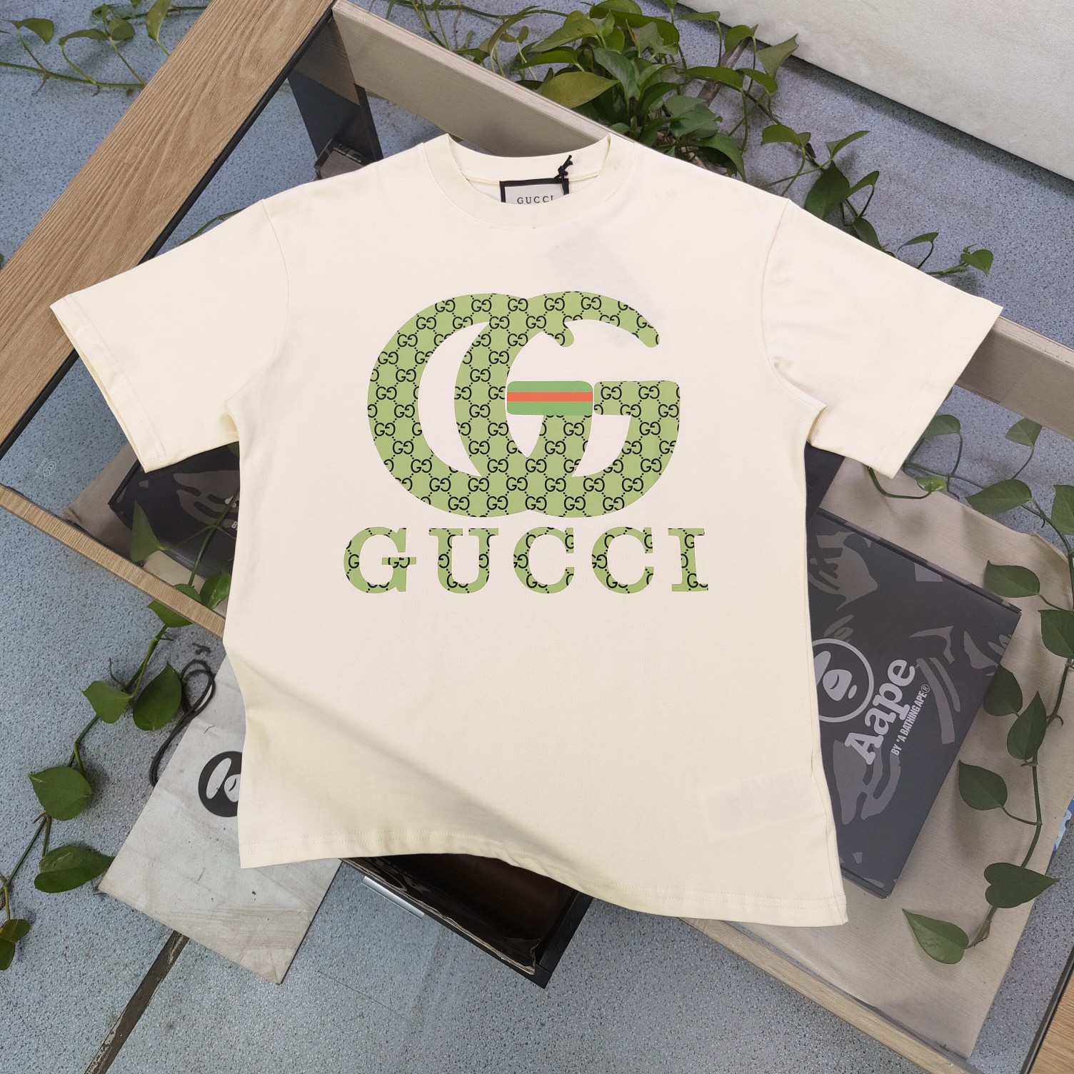 Gucci Clothing T-Shirt Apricot Color Black Green Printing Unisex Cotton Spring/Summer Collection Short Sleeve XD99117