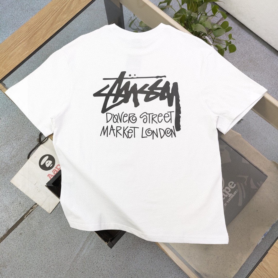 Stussy Clothing T-Shirt Black White Printing Unisex Combed Cotton Summer Collection Short Sleeve