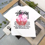 Stussy Clothing T-Shirt Black Red White Printing Unisex Combed Cotton Spring/Summer Collection Short Sleeve