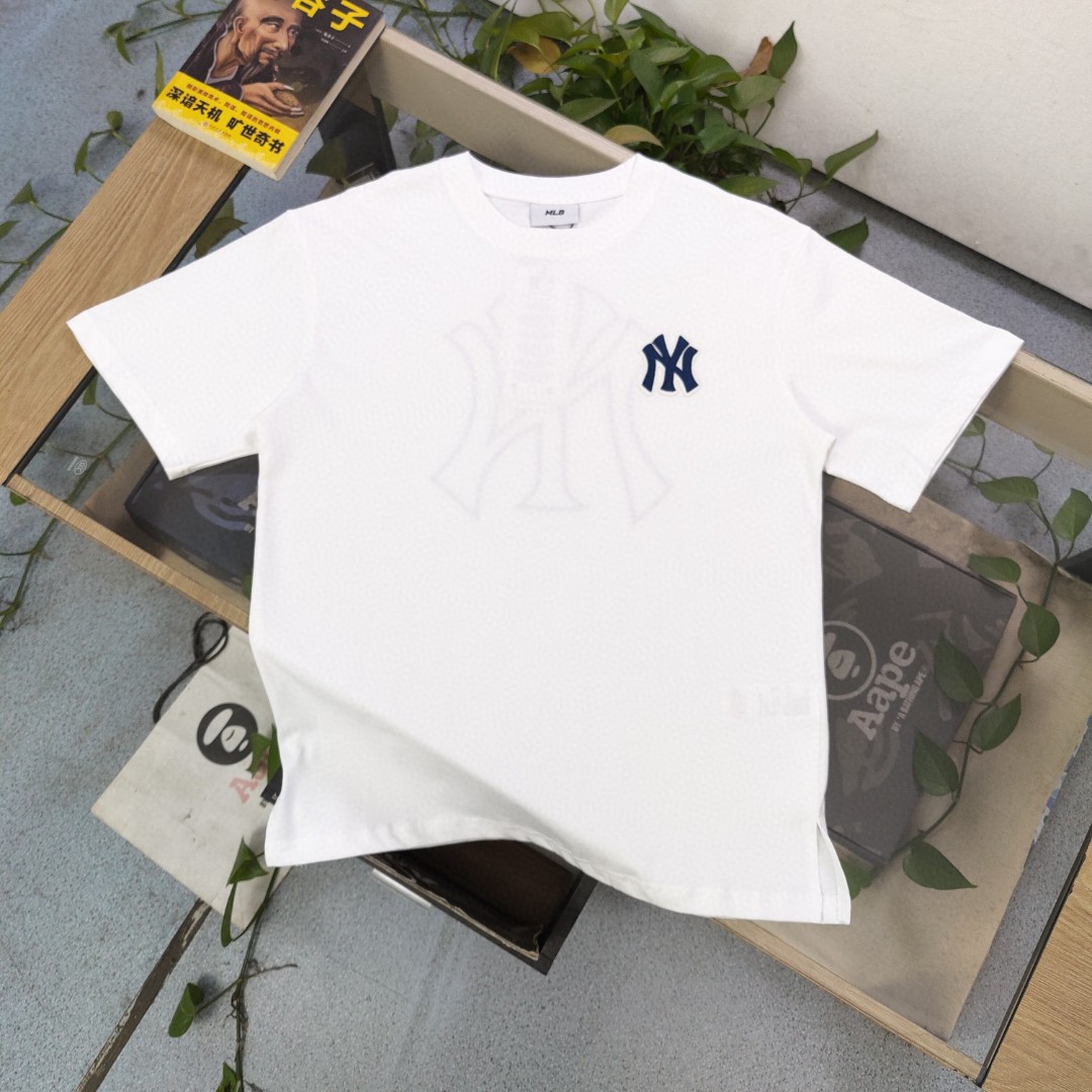 MLB Clothing T-Shirt Black White Embroidery Unisex Cotton Spring/Summer Collection Short Sleeve