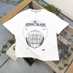 Top quality Fake
 Stone Island Clothing T-Shirt Black White Embroidery Unisex Combed Cotton Spring/Summer Collection Short Sleeve