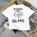 Stone Island Clothing T-Shirt Black White Embroidery Unisex Combed Cotton Spring/Summer Collection Short Sleeve