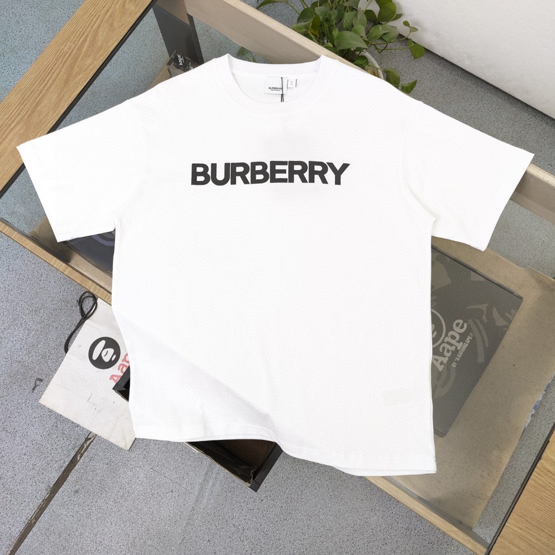 Burberry Kaufen Kleidung T-Shirt Schwarz Weiß Drucken Unisex Baumwolle Frühling/Sommer Kollektion Kurzarm