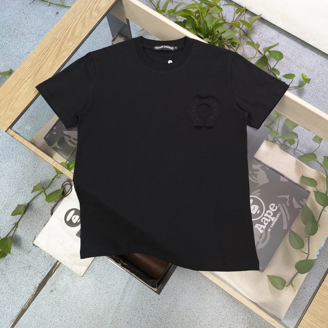 Highest Product Quality
 Chrome Hearts Clothing T-Shirt Black Embroidery Unisex Silk Spring/Summer Collection Short Sleeve