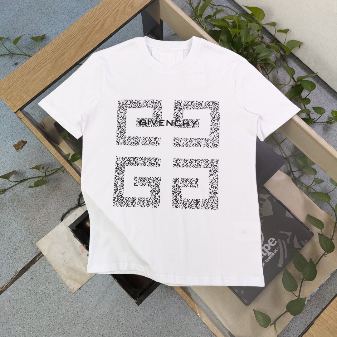 Givenchy Clothing T-Shirt Black White Printing Unisex Cotton Spring/Summer Collection Short Sleeve