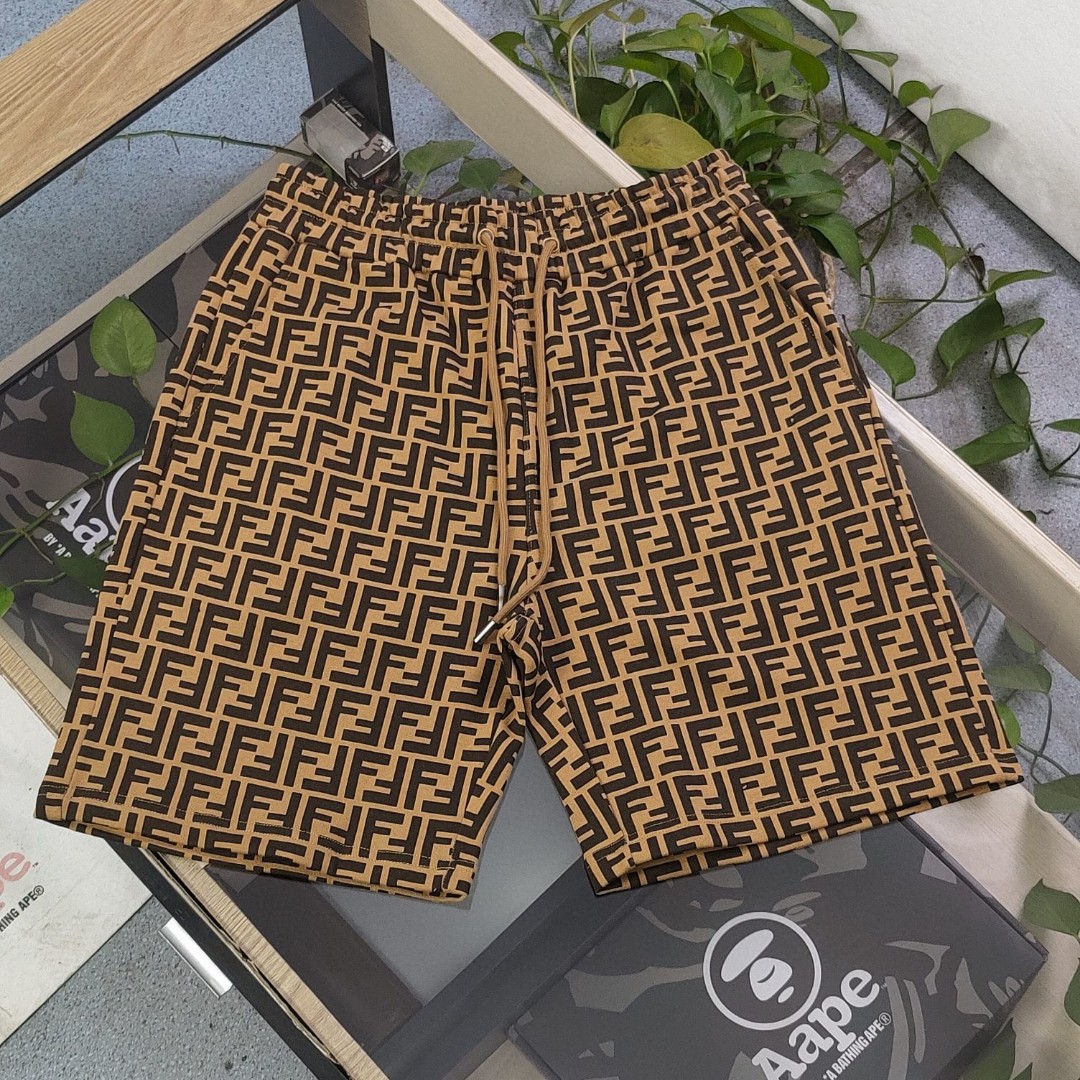 Fendi Clothing Shorts Khaki Printing Unisex ZsF63010