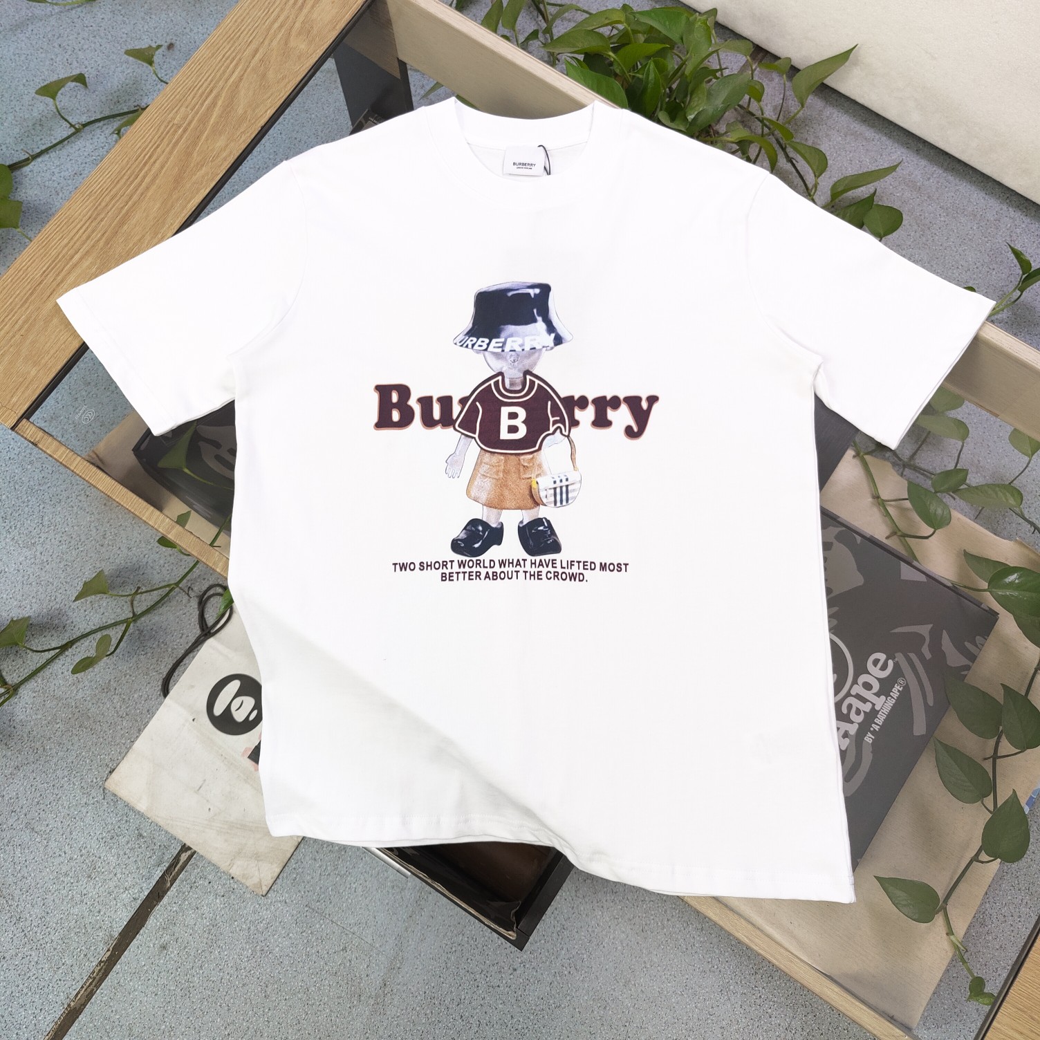 Burberry Kleidung T-Shirt Schwarz Weiß Drucken Unisex Baumwolle Kurzarm