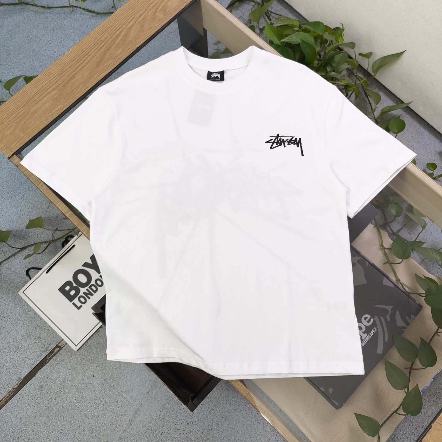 Replica US
 Stussy Clothing T-Shirt Black White Printing Unisex Combed Cotton Short Sleeve