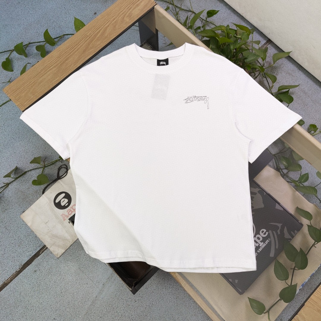 Stussy Clothing T-Shirt Black White Printing Unisex Combed Cotton Spring/Summer Collection Short Sleeve