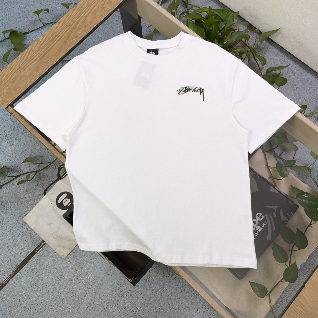 Where Can I Find
 Stussy Clothing T-Shirt Black White Printing Unisex Combed Cotton Short Sleeve