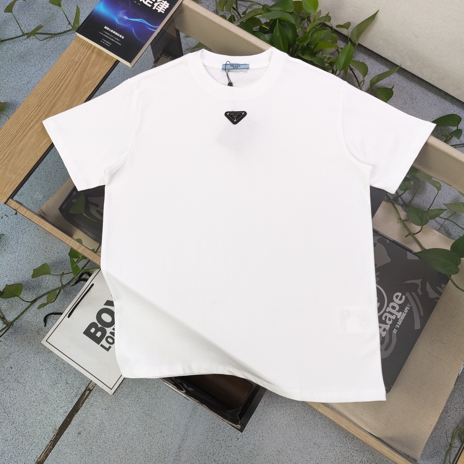 Prada Clothing T-Shirt Black White Unisex Cotton Short Sleeve