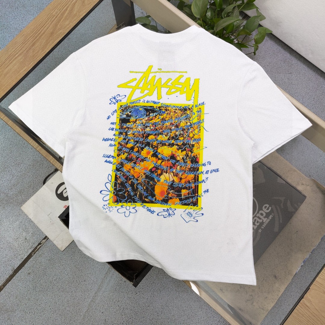 Stussy Clothing T-Shirt Highest Product Quality
 Black White Printing Unisex Combed Cotton Summer Collection Short Sleeve