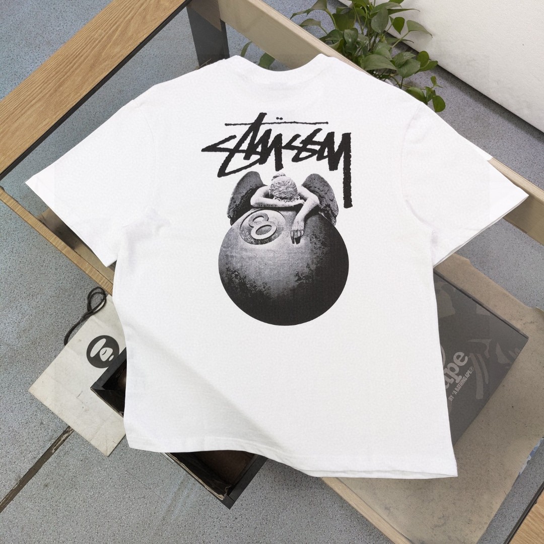 Stussy Clothing T-Shirt Black White Printing Unisex Combed Cotton Summer Collection Short Sleeve