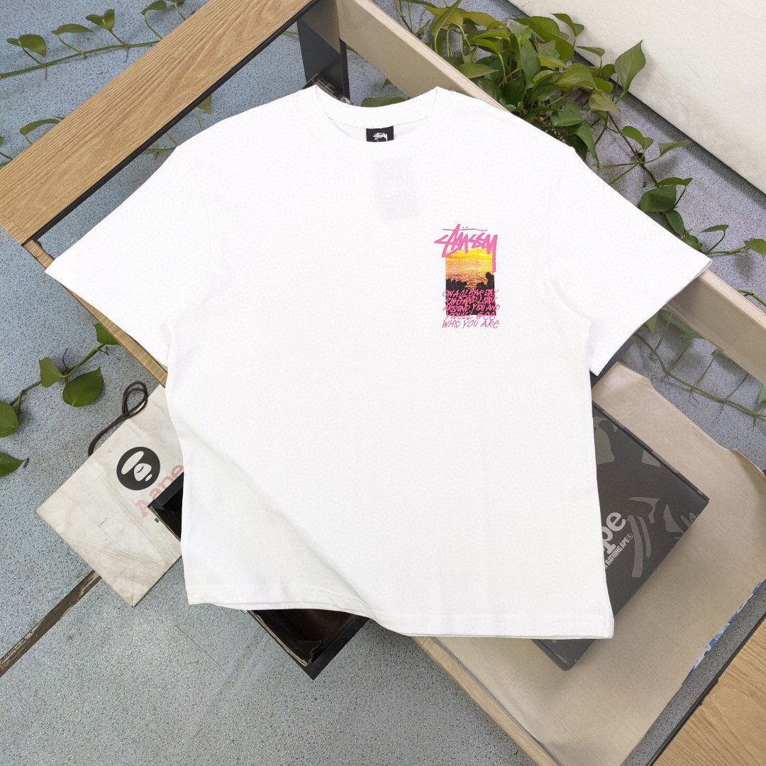 Stussy Clothing T-Shirt Best AAA+
 Black White Printing Unisex Combed Cotton Spring/Summer Collection Short Sleeve