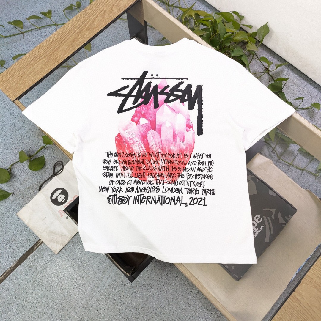 Stussy Clothing T-Shirt Quality Replica
 Black Red White Printing Unisex Combed Cotton Spring/Summer Collection Short Sleeve