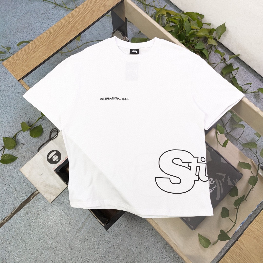 Stussy Clothing T-Shirt Black White Openwork Unisex Combed Cotton Spring/Summer Collection Short Sleeve