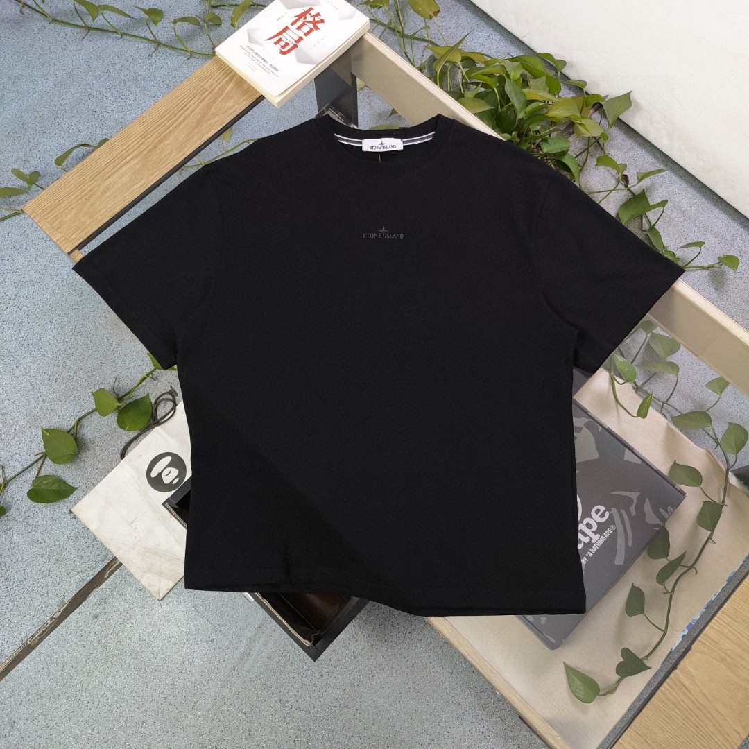 Stone Island Clothing T-Shirt 1:1 Replica
 Black Embroidery Unisex Combed Cotton Spring/Summer Collection Short Sleeve