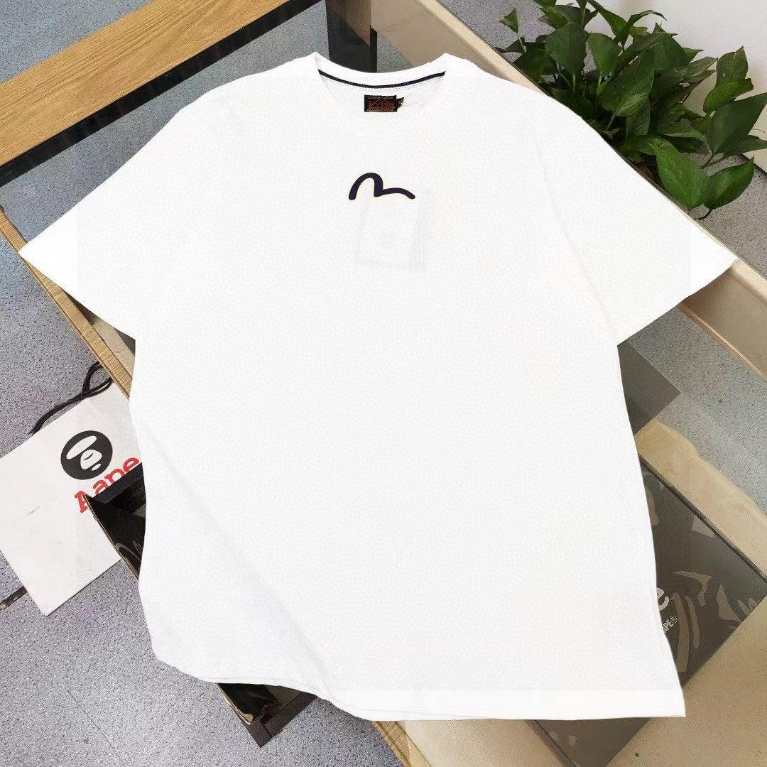 Evisu Clothing T-Shirt Black White Printing Unisex Cotton Short Sleeve