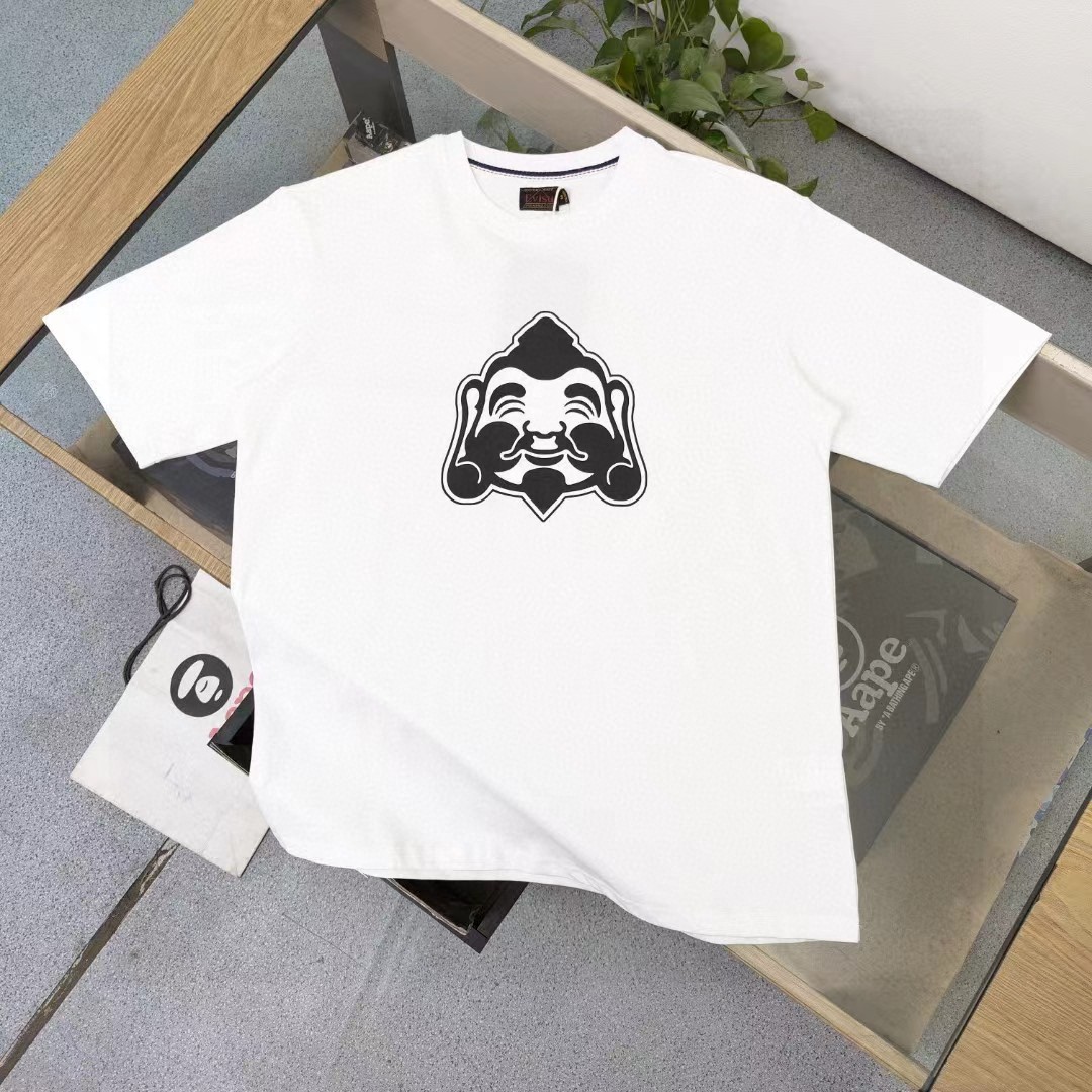 Evisu Clothing T-Shirt Black White Printing Unisex Cotton Spring/Summer Collection Short Sleeve