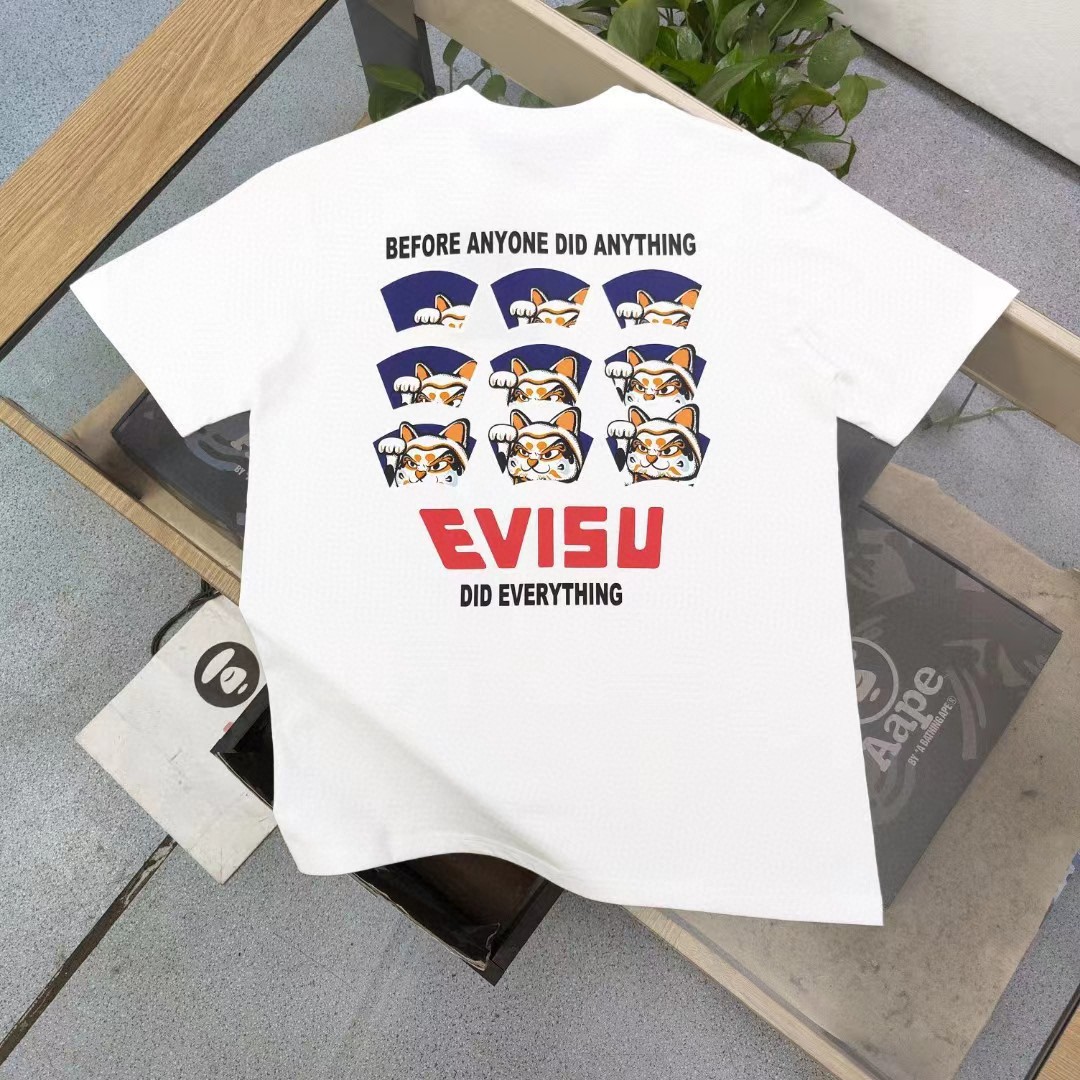 Evisu Fashion
 Clothing T-Shirt Luxury 7 Star Replica
 Black White Printing Unisex Cotton Spring/Summer Collection Short Sleeve