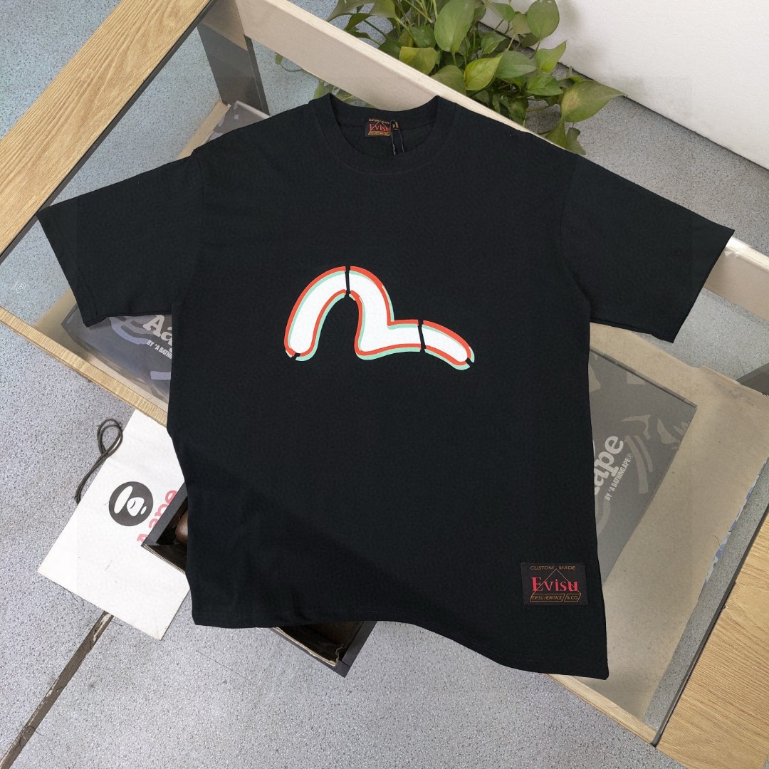 Evisu Camiseta de Manga Corta con Estampado de Gaviota para Hombre y Mujer 4 a1719086282606 0881